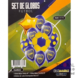 SET DE GLOBOS METALIZADO PELOTA FUTBOL BOCA 10 UNIDADES X 1